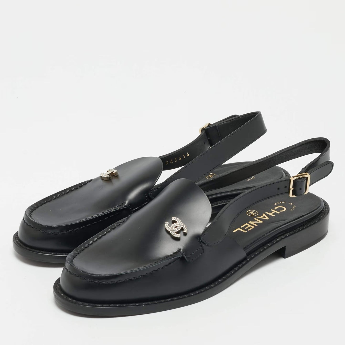 Slingback Flache Schwarz Loafer