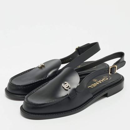 Slingback Flache Schwarz Loafer